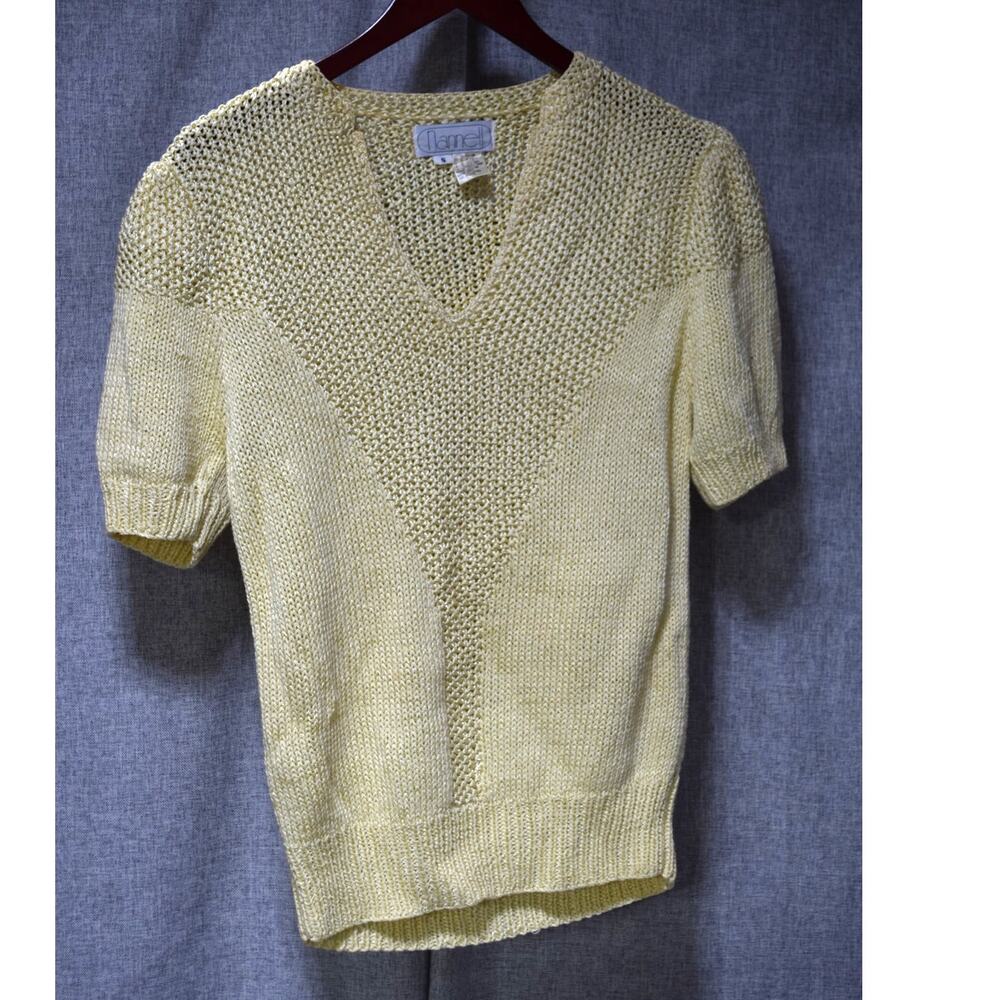 Nannell Yellow Knit Short Sleeve Sweater Top Size Small
